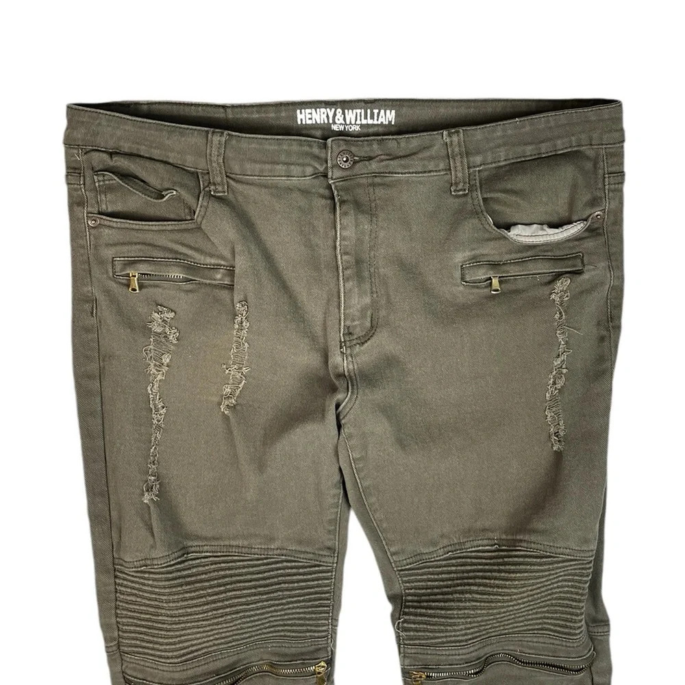 Mj3 Mens Henry & William New York Distressed Moto Denim Jeans 42x32 View 2